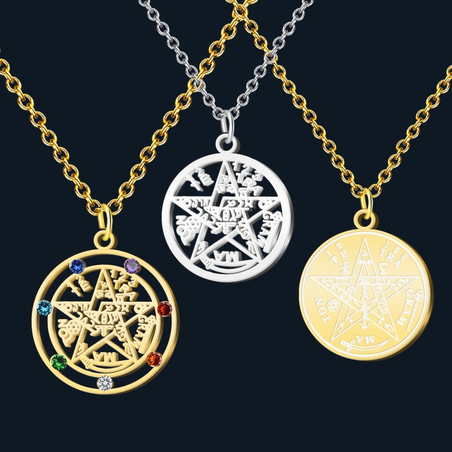 Colgante Tetragramaton con Nudo de Bruja Acero inoxidable