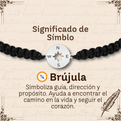 Pulsera Hilo Destino con Brújula Acero Plateado