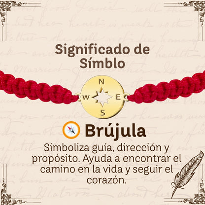 Pulsera Hilo Destino con Brújula Acero Dorado