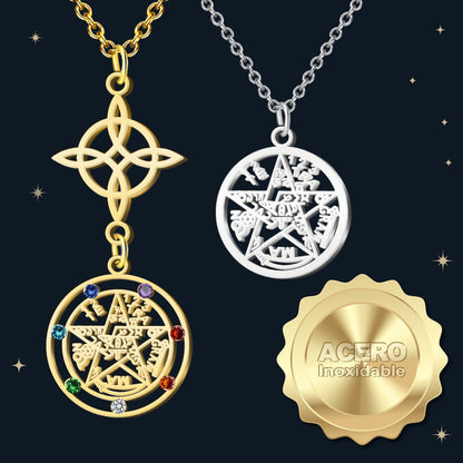 Colgante Tetragramaton con Nudo de Bruja Acero inoxidable