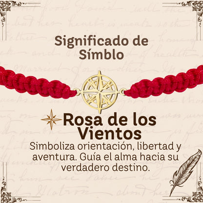 Pulsera Hilo Destino con Rosa de los Vientos Acero Dorado