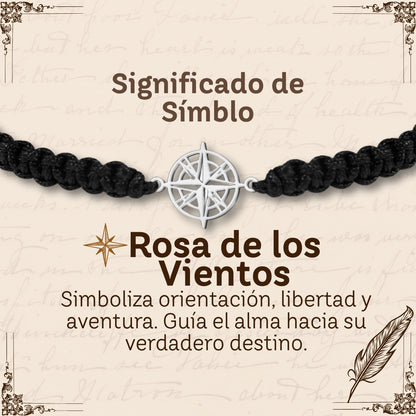 Pulsera Hilo Destino con Rosa de los Vientos Acero Plateado