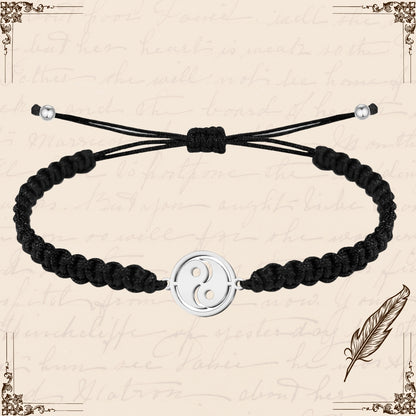 Pulsera Hilo Destino con Yin Yang Acero Plateado