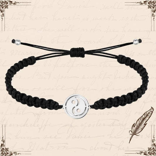 Pulsera Hilo Destino con Yin Yang Acero Plateado