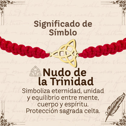 Pulsera Hilo Destino con Nudo de la Trinidad Acero Dorado