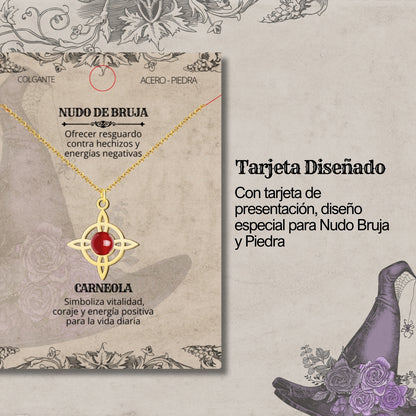 Colgante Nudo de Bruja con Carneola en Acero Dorado