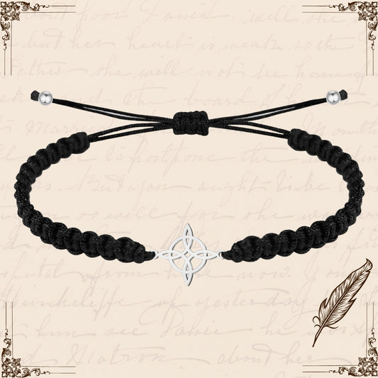 Pulsera Hilo Destino con Nudo Bruja Acero Plateado