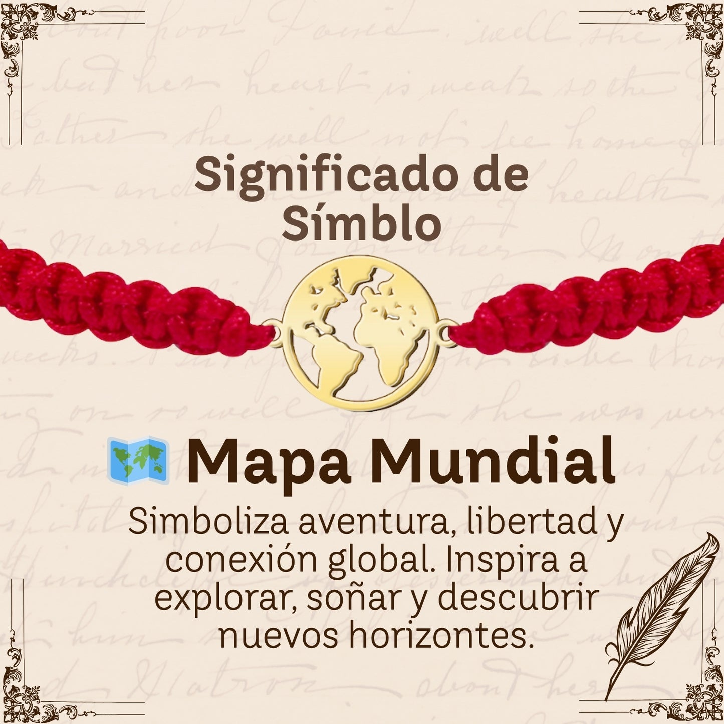 Pulsera Hilo Destino con Mapa de Mundo Acero Dorado