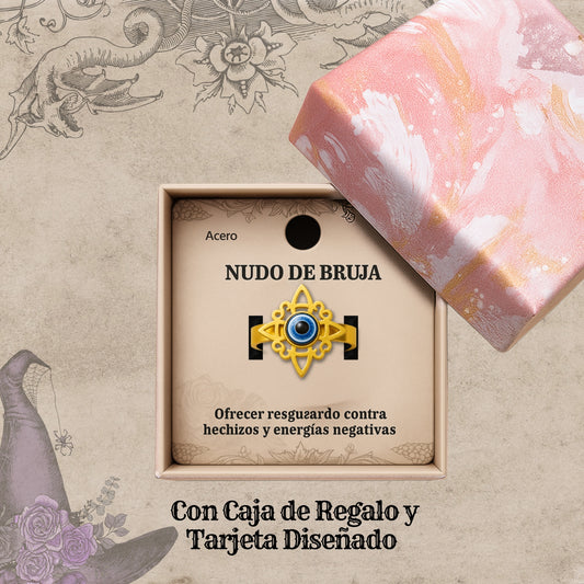 Anillo Nudo de Bruja con Ojo Turco en Acero Dorado - cotigo