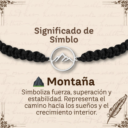 Pulsera Hilo Destino con Montaña Acero Plateado
