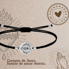 Pulsera Hilo Encerado con CORAZON DE JESUS color Plateado - cotigo