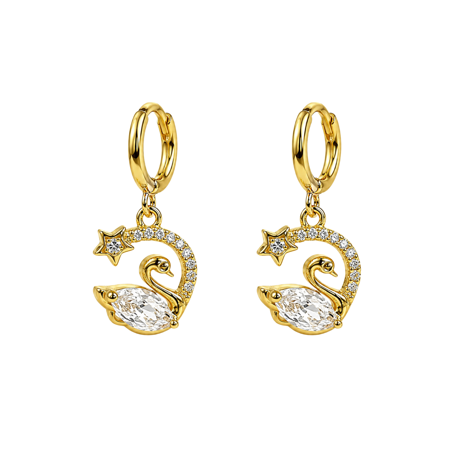 Pendientes de Aro Dorados con Cisne y Estrella