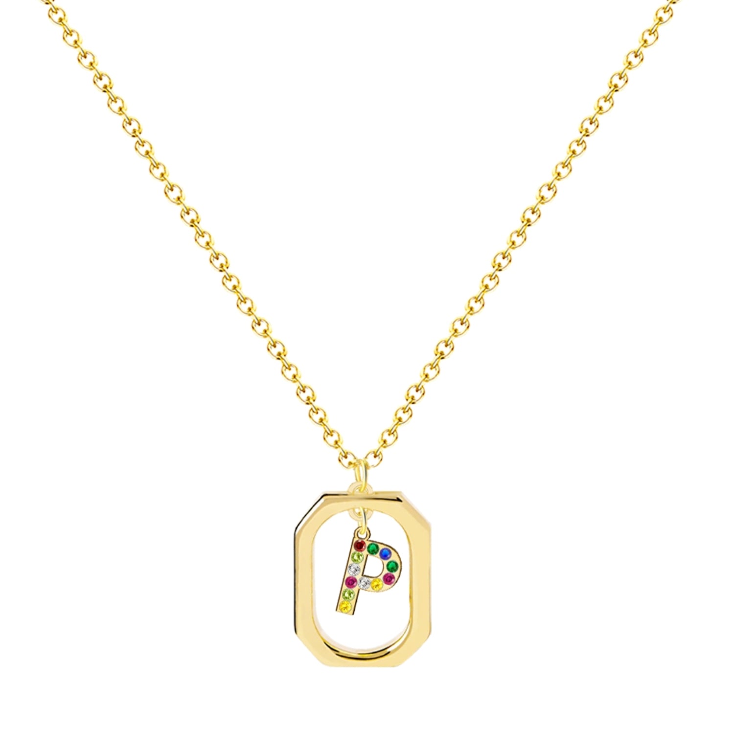 Collar con Colgante Letra Inicial y Marco Bañado Oro de 14K