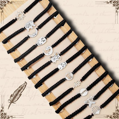 Pulsera Hilo Destino con Serpiente Acero Plateado