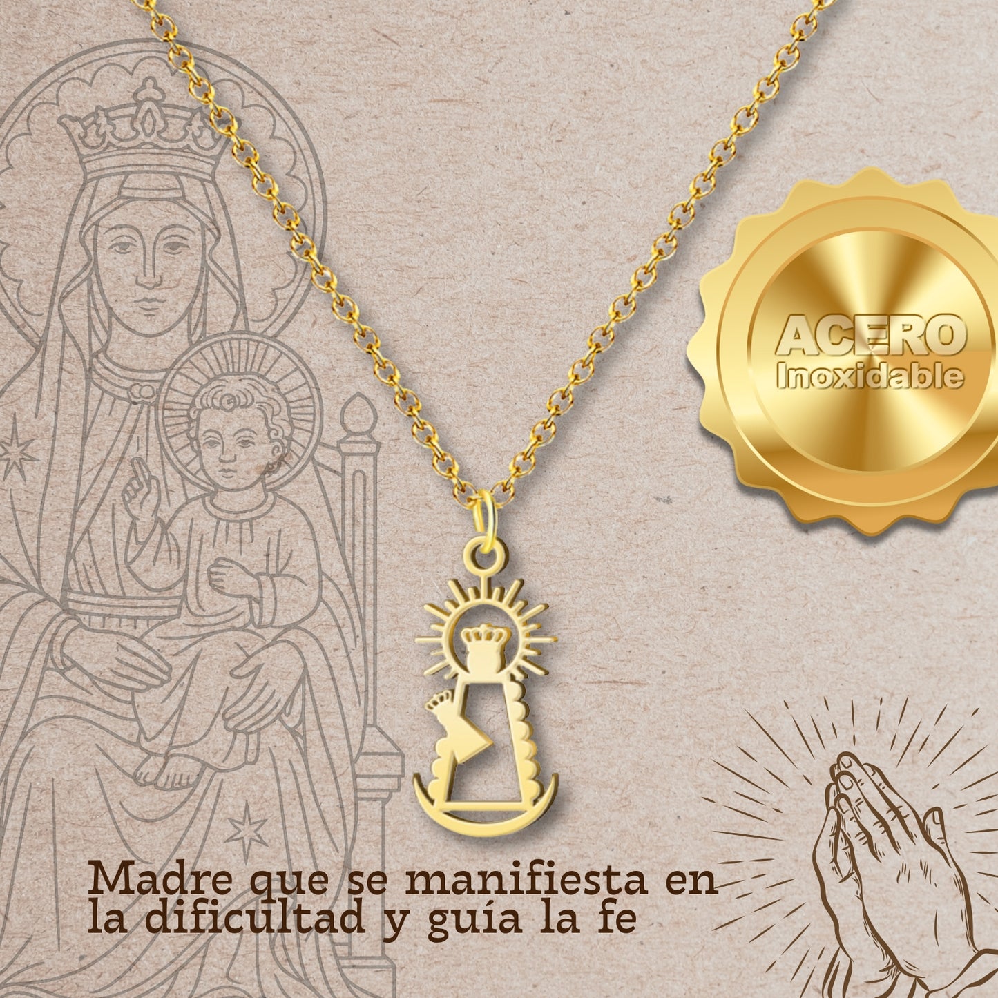 Colgante Virgen de la Bien Aparecida Acero Dorado