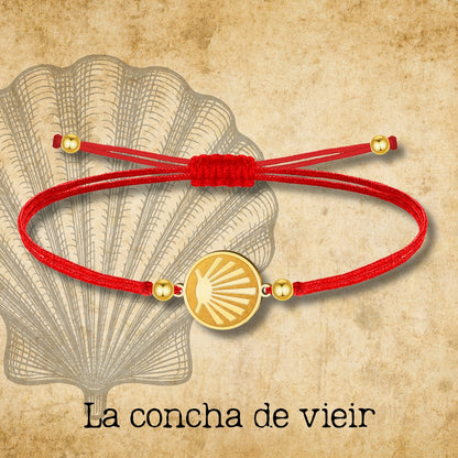 Pulsera Hilo Encerado con La concha de vieir color Dorado