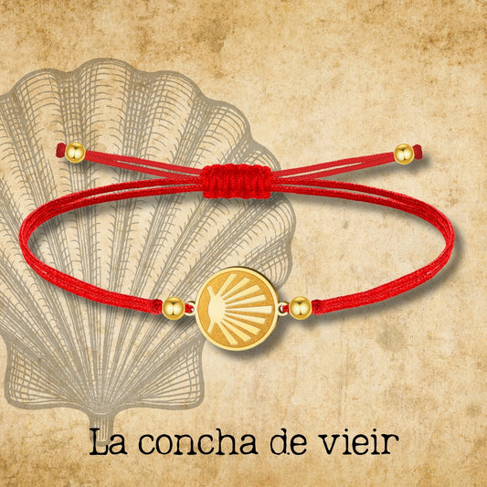 Pulsera Hilo Encerado con La concha de vieir color Dorado