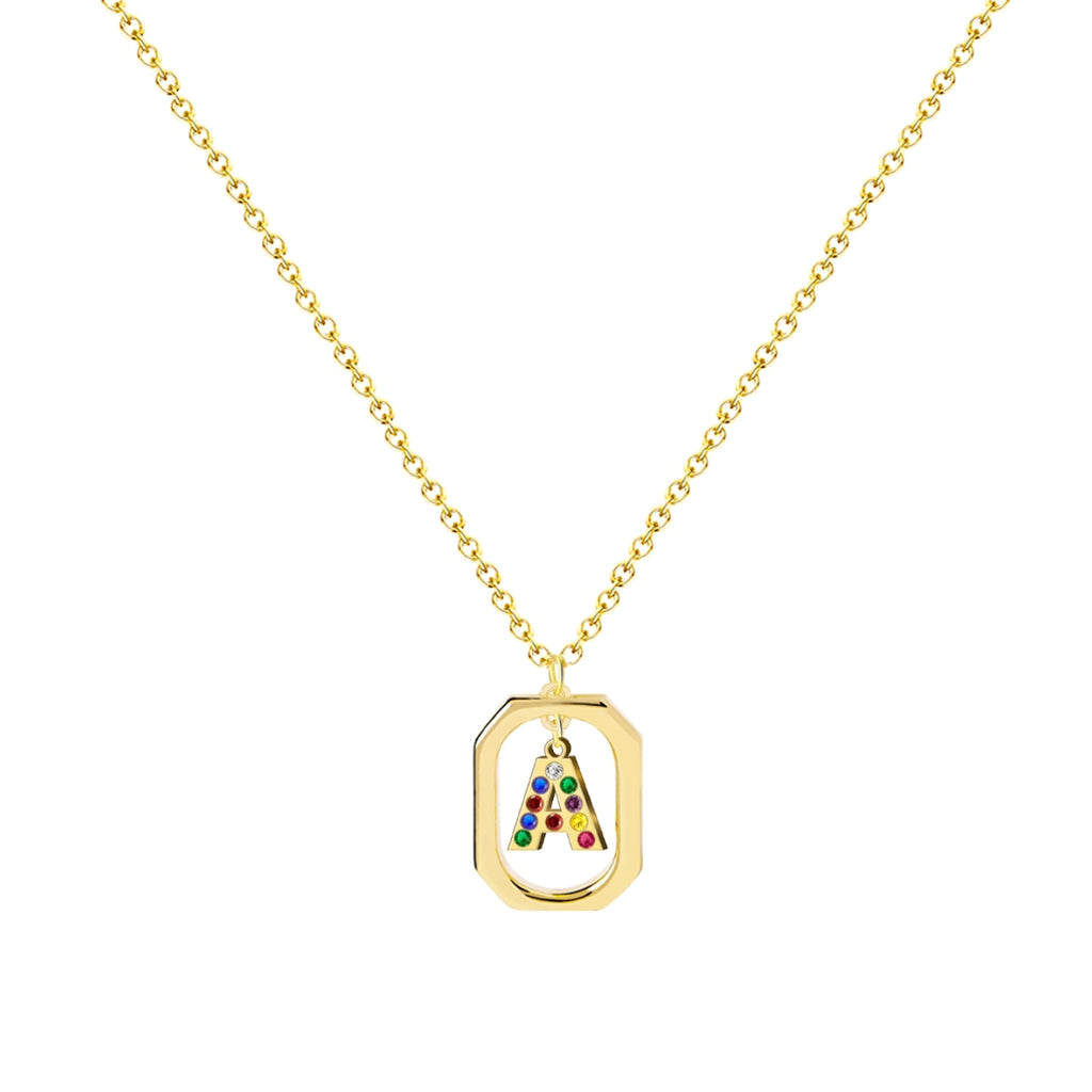 Collar con Colgante Letra Inicial Y Marco Bañado Oro de 14K textura