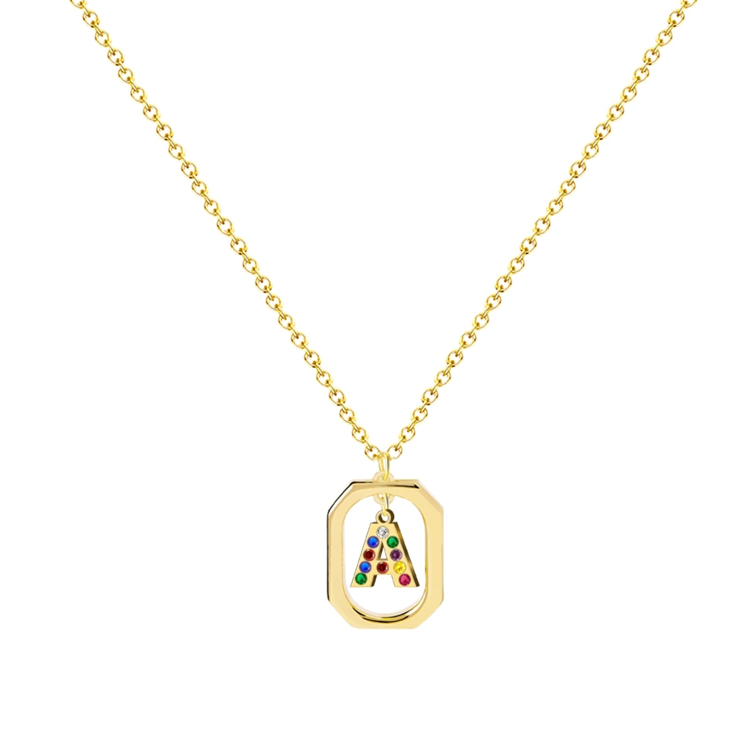 Collar con Colgante Letra Inicial y Marco Bañado Oro de 14K