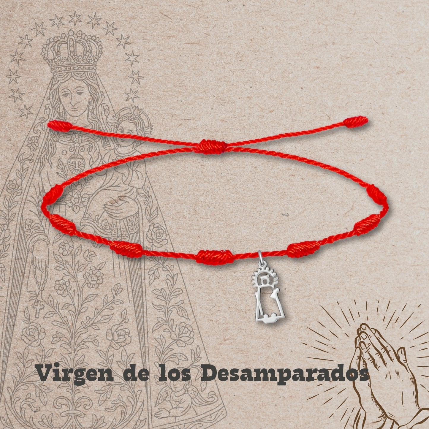 Pulsera 7 Nudos con Virgen de los desamparados Acero Plateado