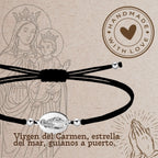 Pulsera Hilo Encerado con Virgen del Carmen Acero Plateado - cotigo