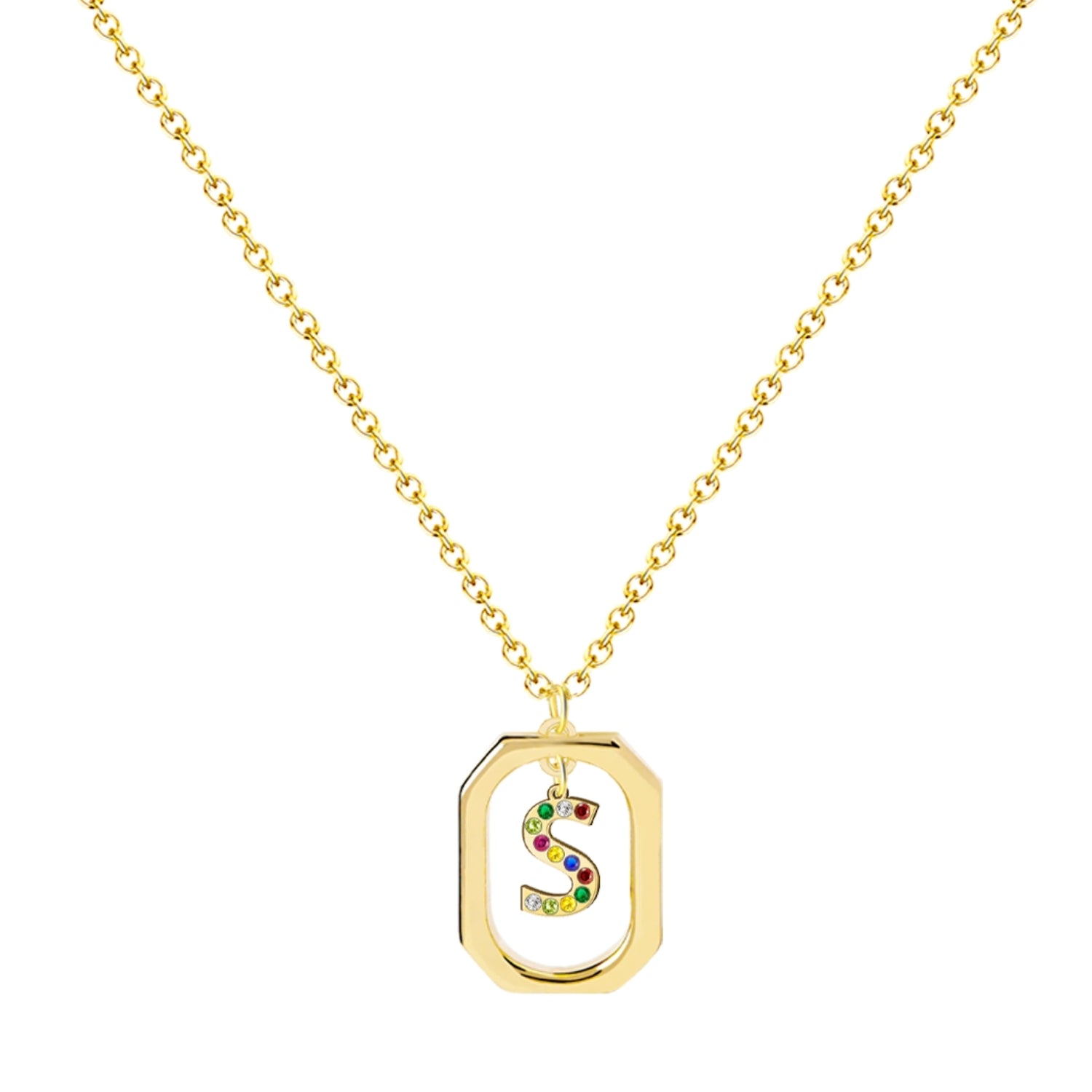 Collar con Colgante Letra Inicial y Marco Bañado Oro de 14K