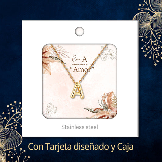 Collar Letra Inicial Acero Inoxidable con Tarjeta diseñado y Caja de Regalo, Regalo para Cumpleaños, Navidad, Día de Madera, San Valentín