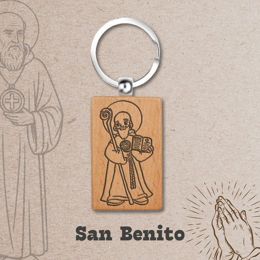 Llavero de Madera con SAN BENITO