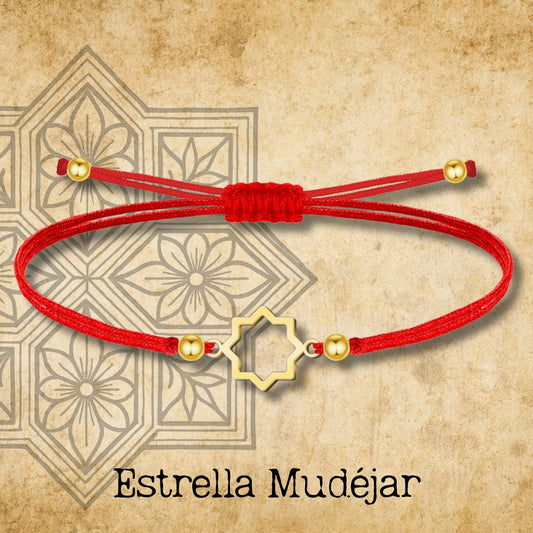 Pulsera Hilo encerado con Estrella Mudéjar Acero Dorado