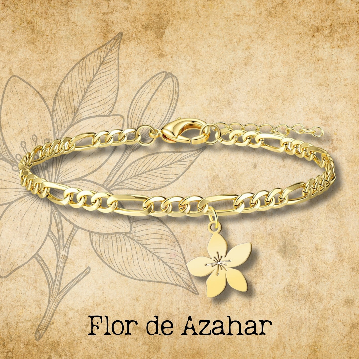 Pulsera Flor de Azahar Acero Dorado