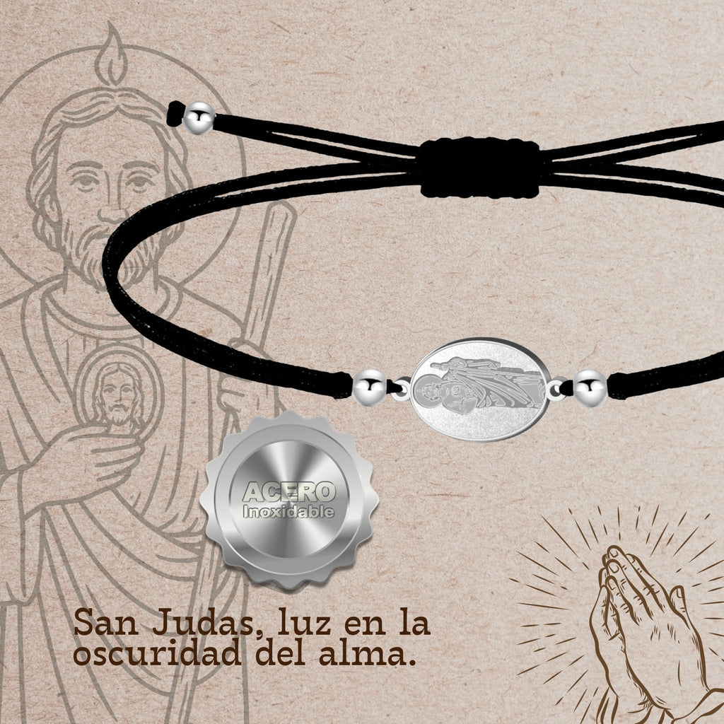 Pulsera Hilo Encerado con San Judas Tadeo Acero Inoxidable cotigo