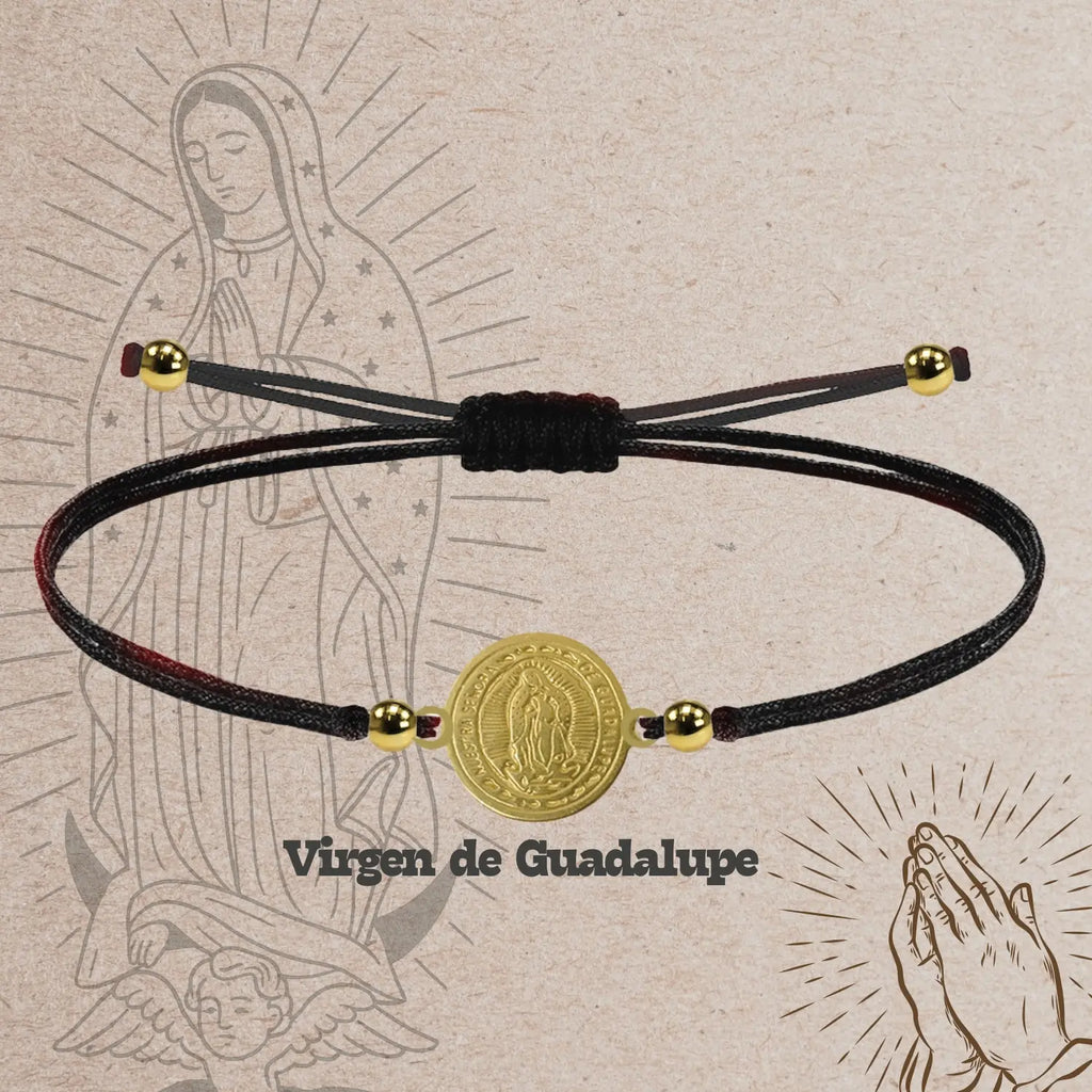 Pulsera Hilo Negro Virgen de Guadalupe en Acero Dorado - cotigo