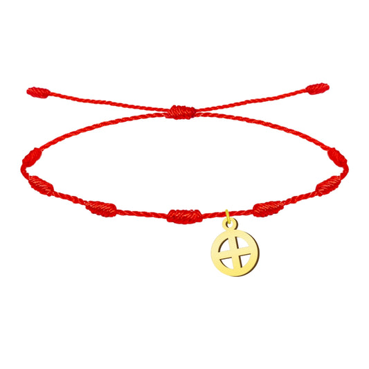 Pulseira de 7 nós com cruz solar dourada