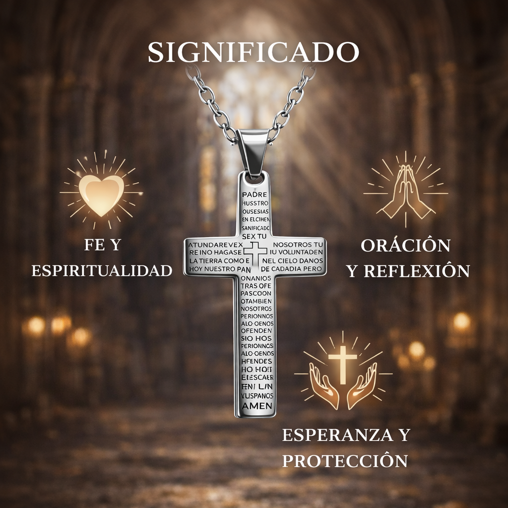 Collar con Cruz y Oración del Padre Nuestro en Acero cotigo
