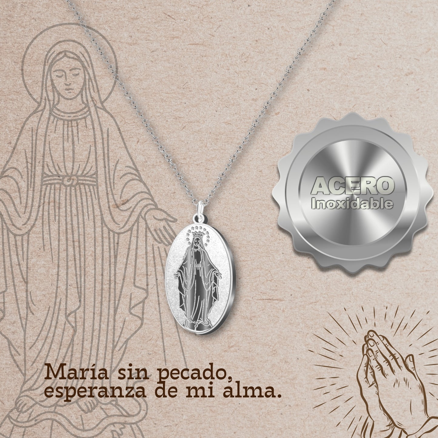 Colgante Acero Virgen de la Milagrosa color Plateado