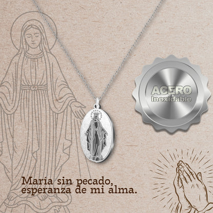 Colgante Acero Virgen de la Milagrosa color Plateado