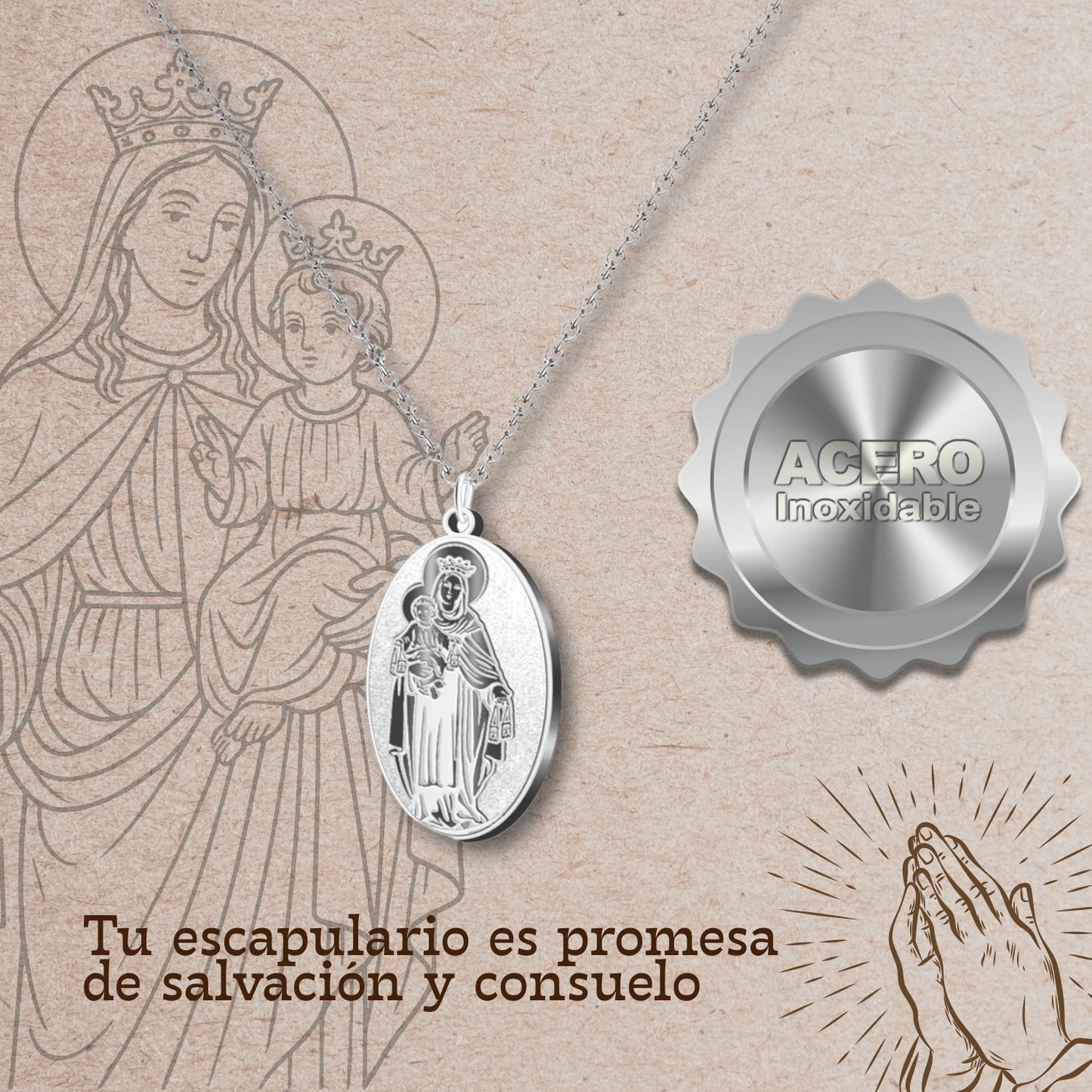 Colgante Acero Virgen del Carmen color Plateado