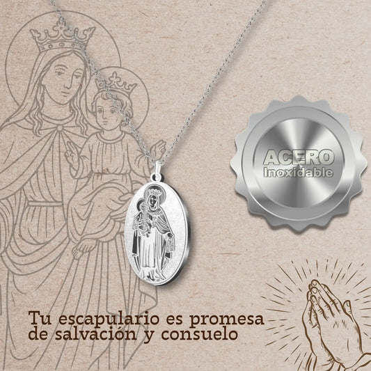 Collar Virgen del Carmen Acero Inoxidable Plateado - cotigo