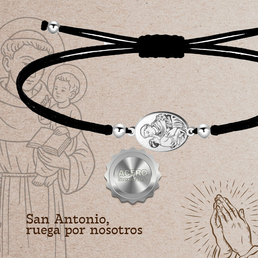 Pulsera Hilo Encerado con San Antonio Acero Inoxidable cotigo