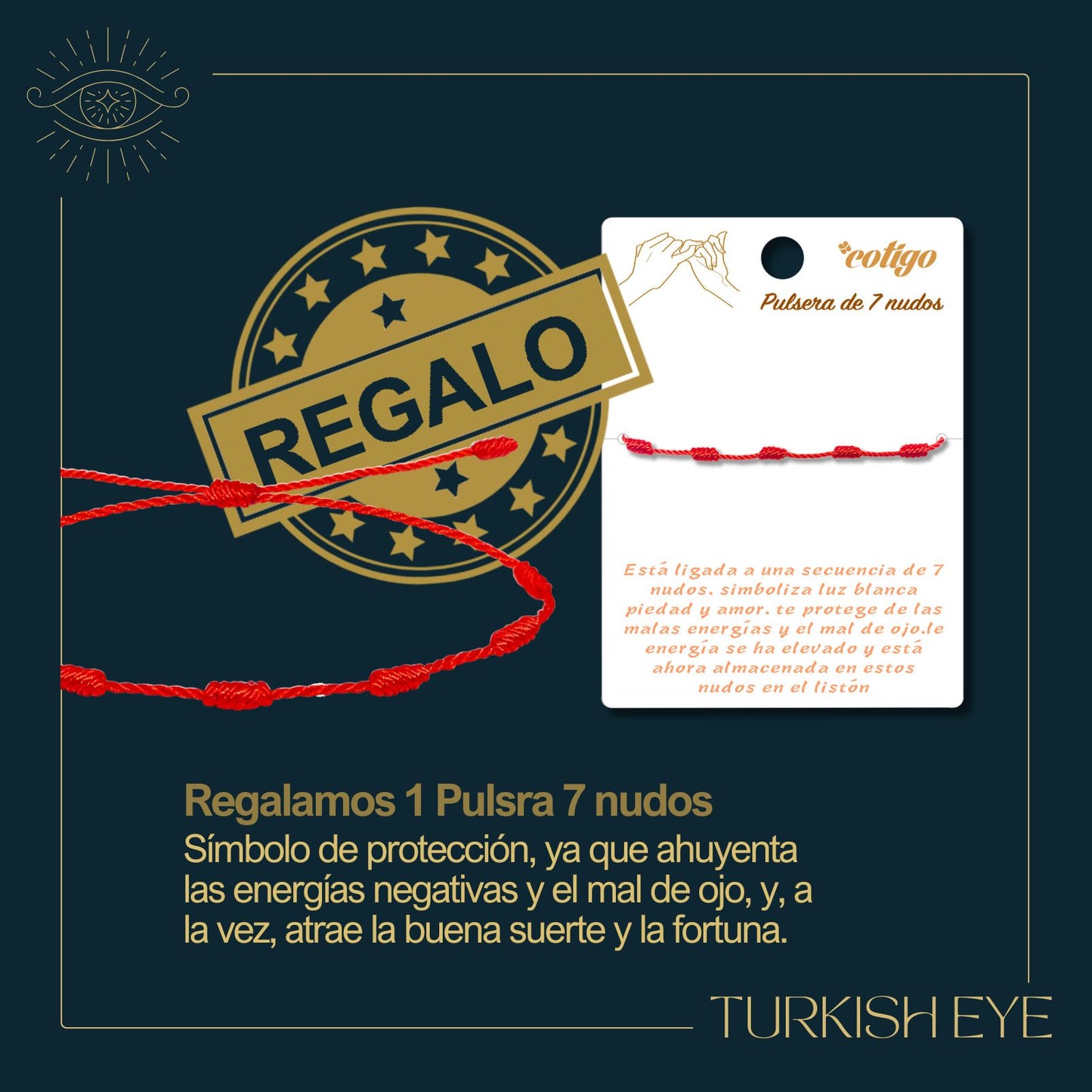 Pulsera Ojo Turco Acero Inoxidable | Amuleto contra la envidia y energías negativas + Regalo Pulsera 7 Nudos