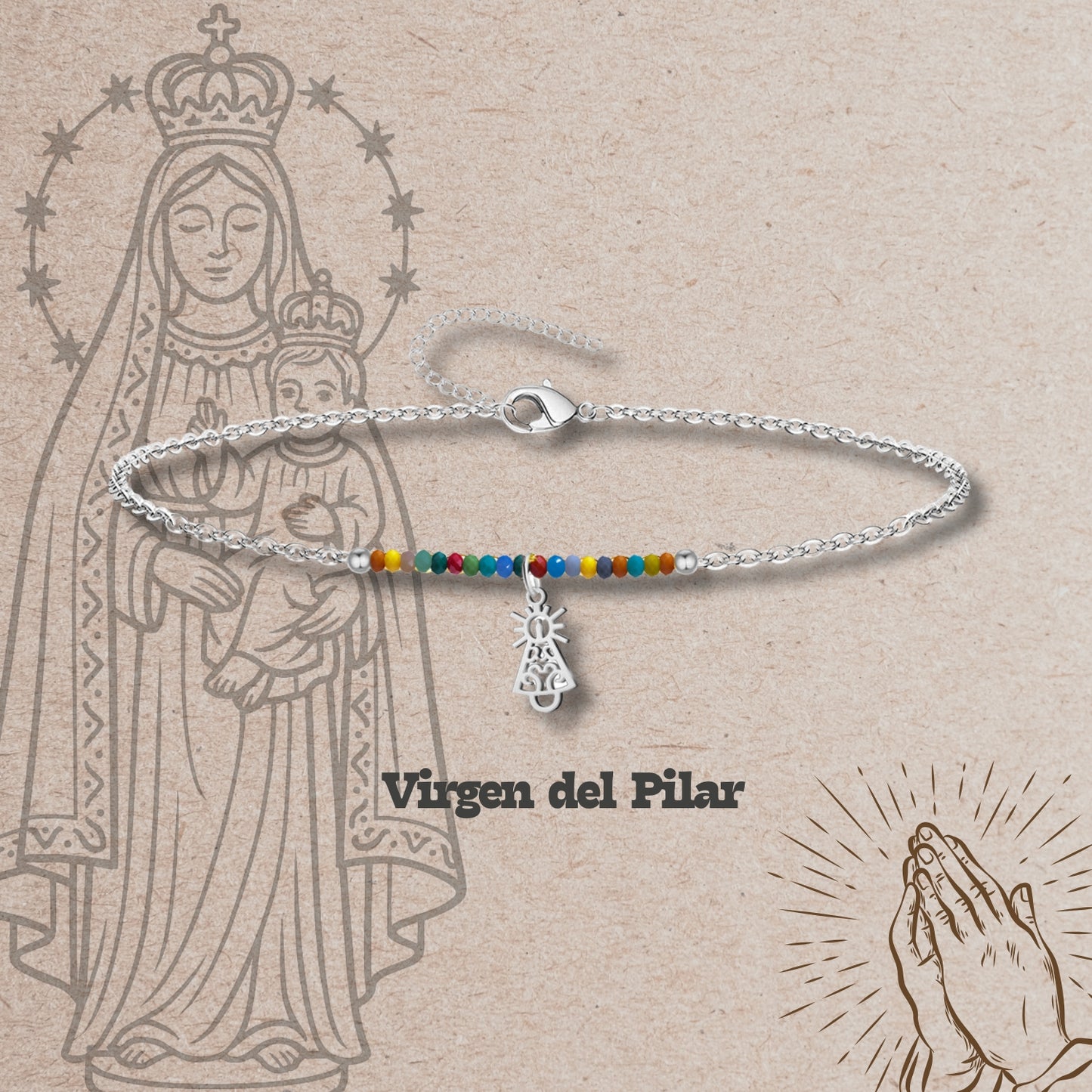 Pulsera Virgen de Pilar Acero plateado