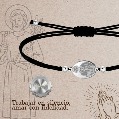Pulsera Hilo Encerado con SAN JOSE OBRERO color Plateado
