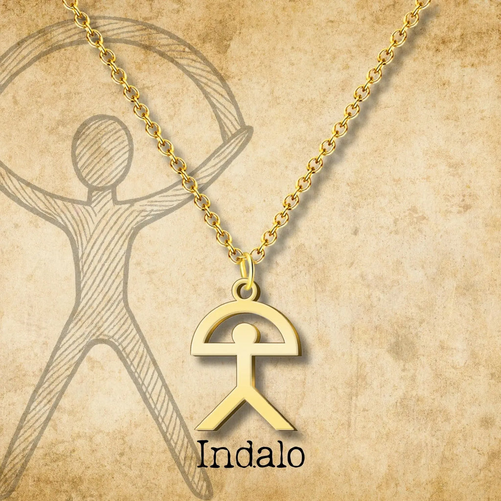 Collar con Símbolo Indalo en Acero Dorado detalle
