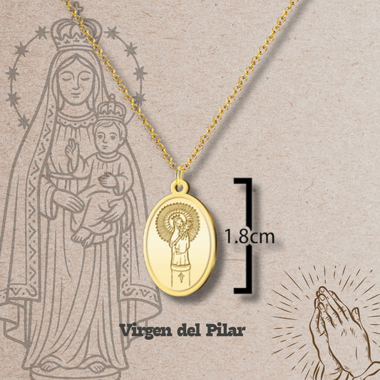 Collar Virgen de Pilar Acero dorado