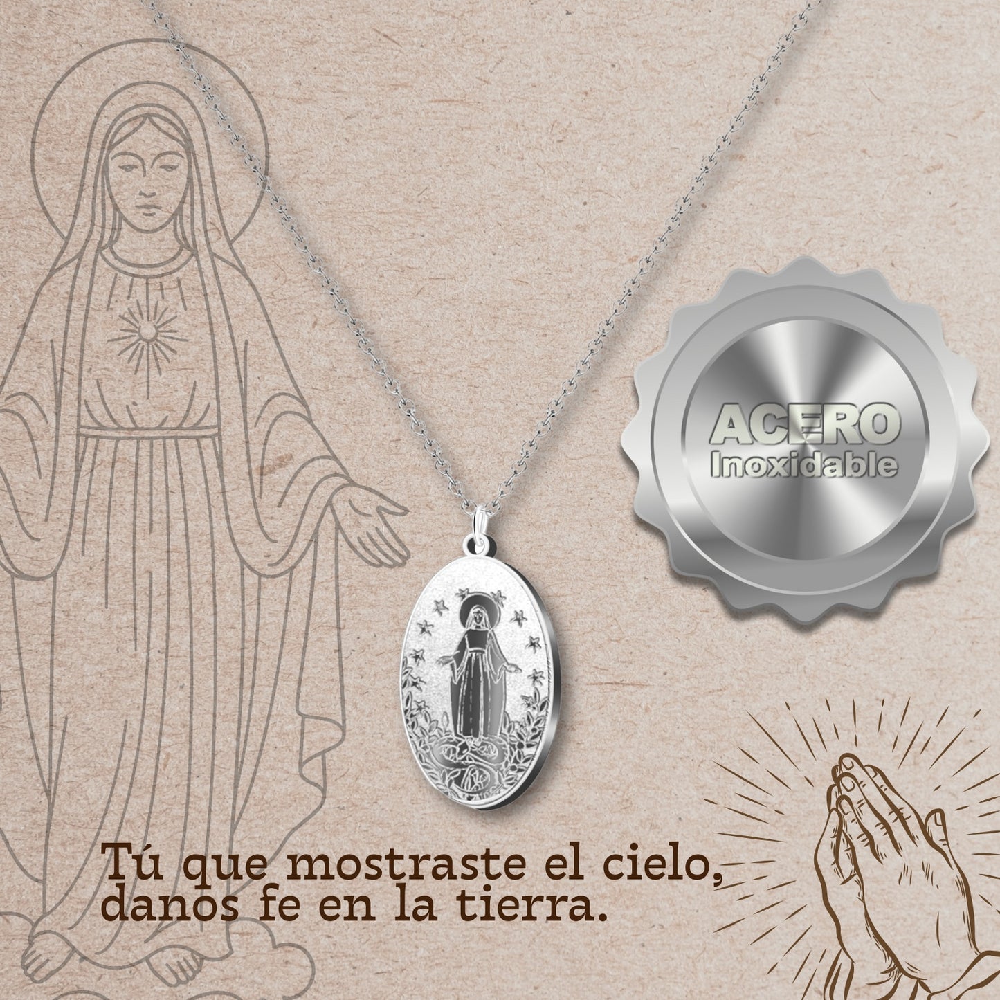 Colgante Acero VIRGEN DE FATIMA color Plateado