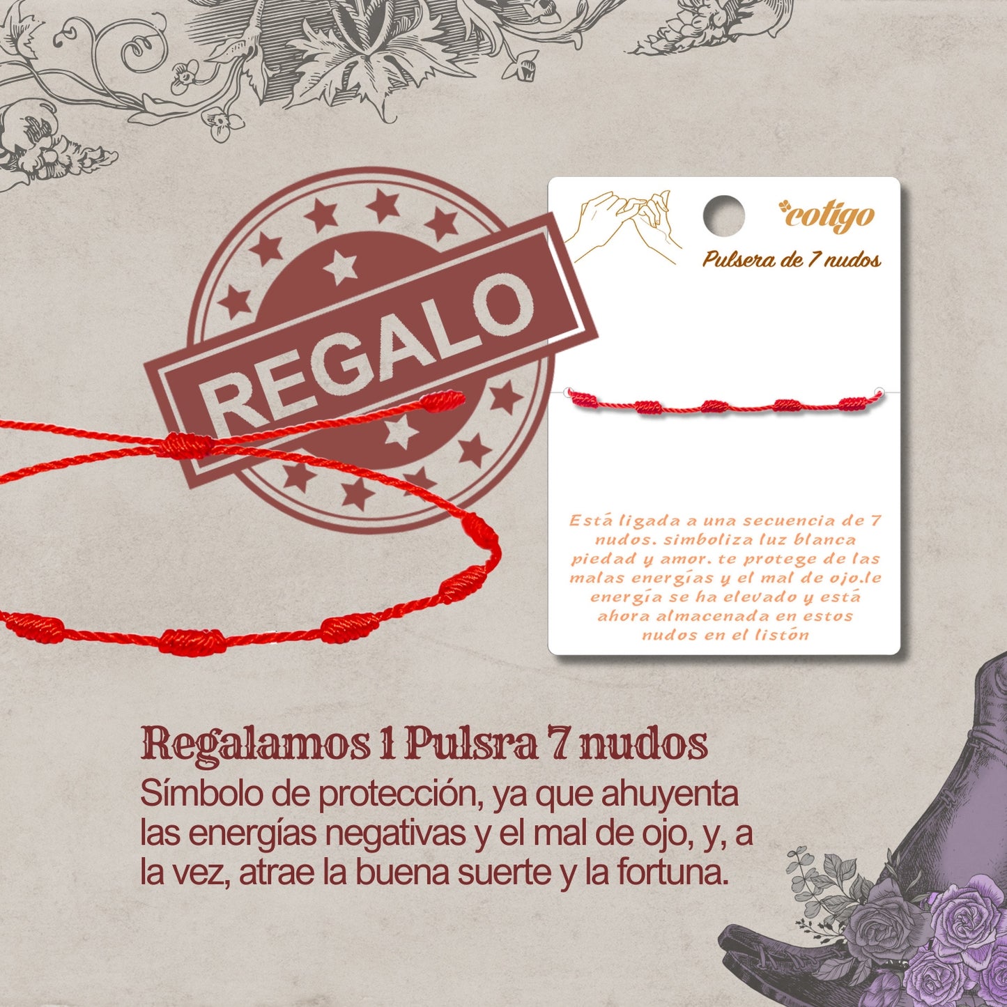 Colgante Nudo Bruja en Acero Inoxidable 💎 Amuleto contra el Mal de Ojo 🧿 Collar de Suerte para Mujer y Hombre + Pulsera 7 Nudos de Regalo 🎁 con Tarjeta Diseñada