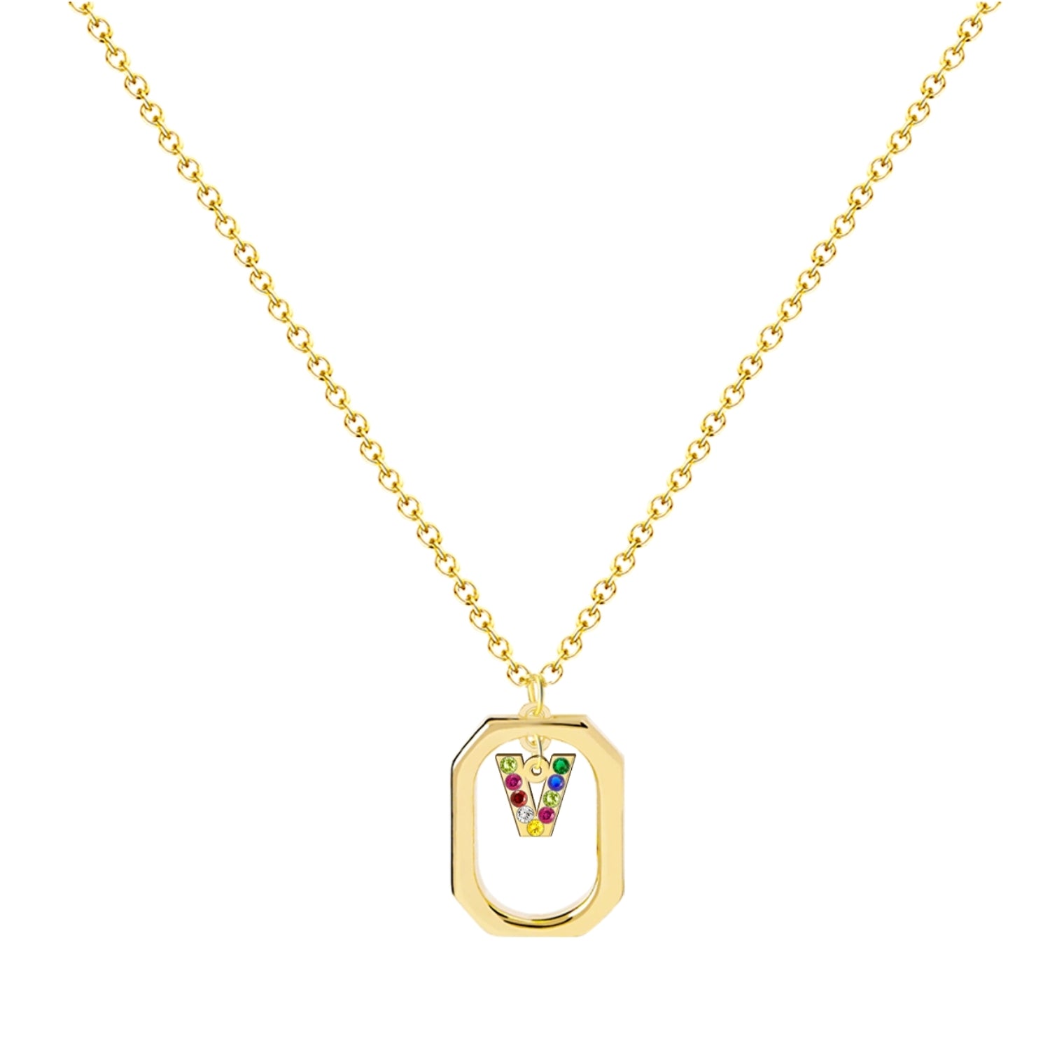 Collar con Colgante Letra Inicial y Marco Bañado Oro de 14K