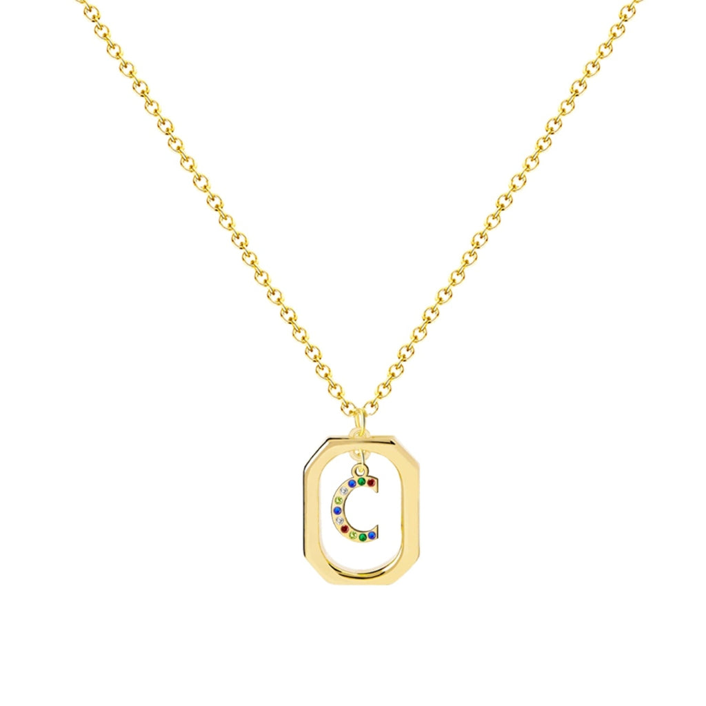Collar con Colgante Letra Inicial Y Marco Bañado Oro de 14K