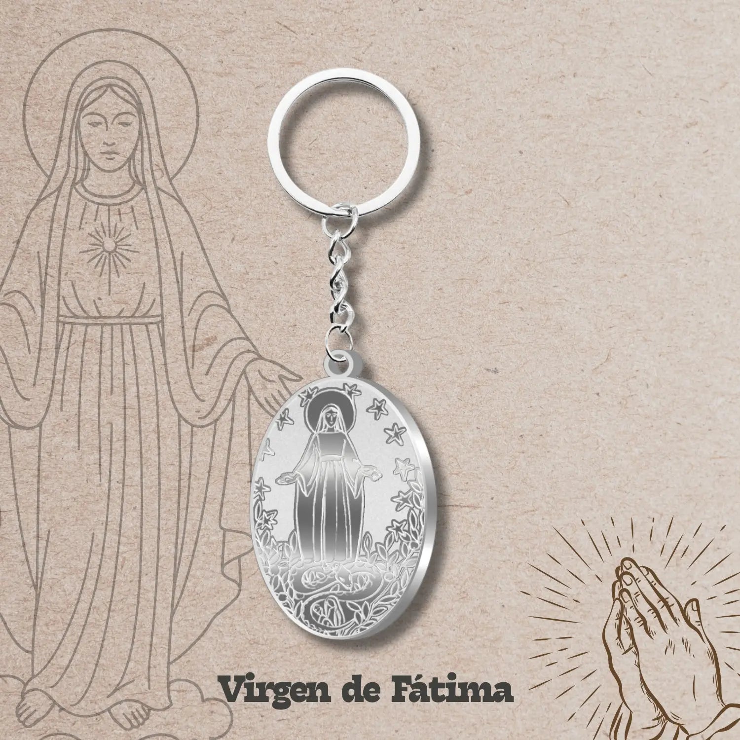 Llavero Virgen de Fátima en Acero Inoxidable - cotigo