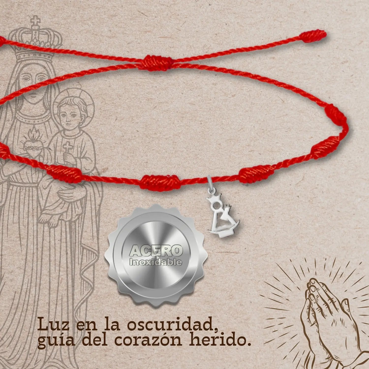 Pulsera 7 nudos con Virgen del Remedio Acero Plateado - cotigo